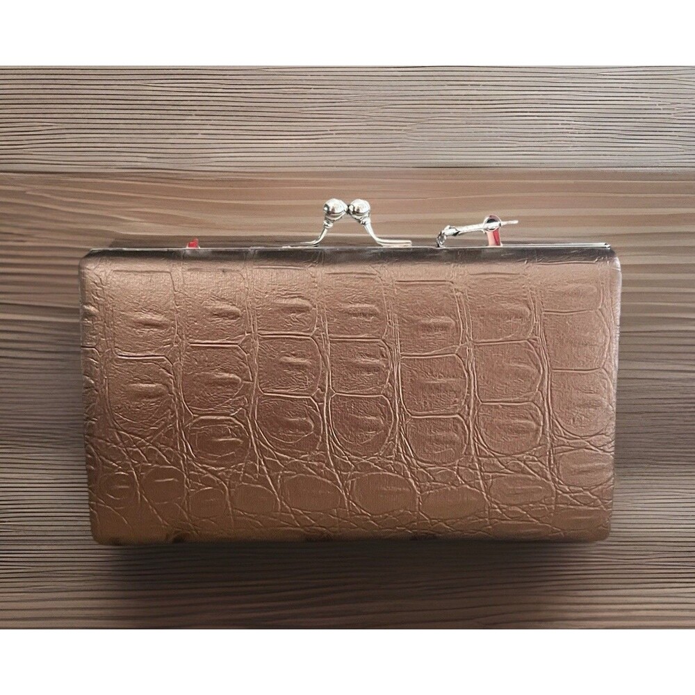 Bijoux Terner Faux Crocodile Brown Boxy Clutch Purse Hideaway Crossbody Chain